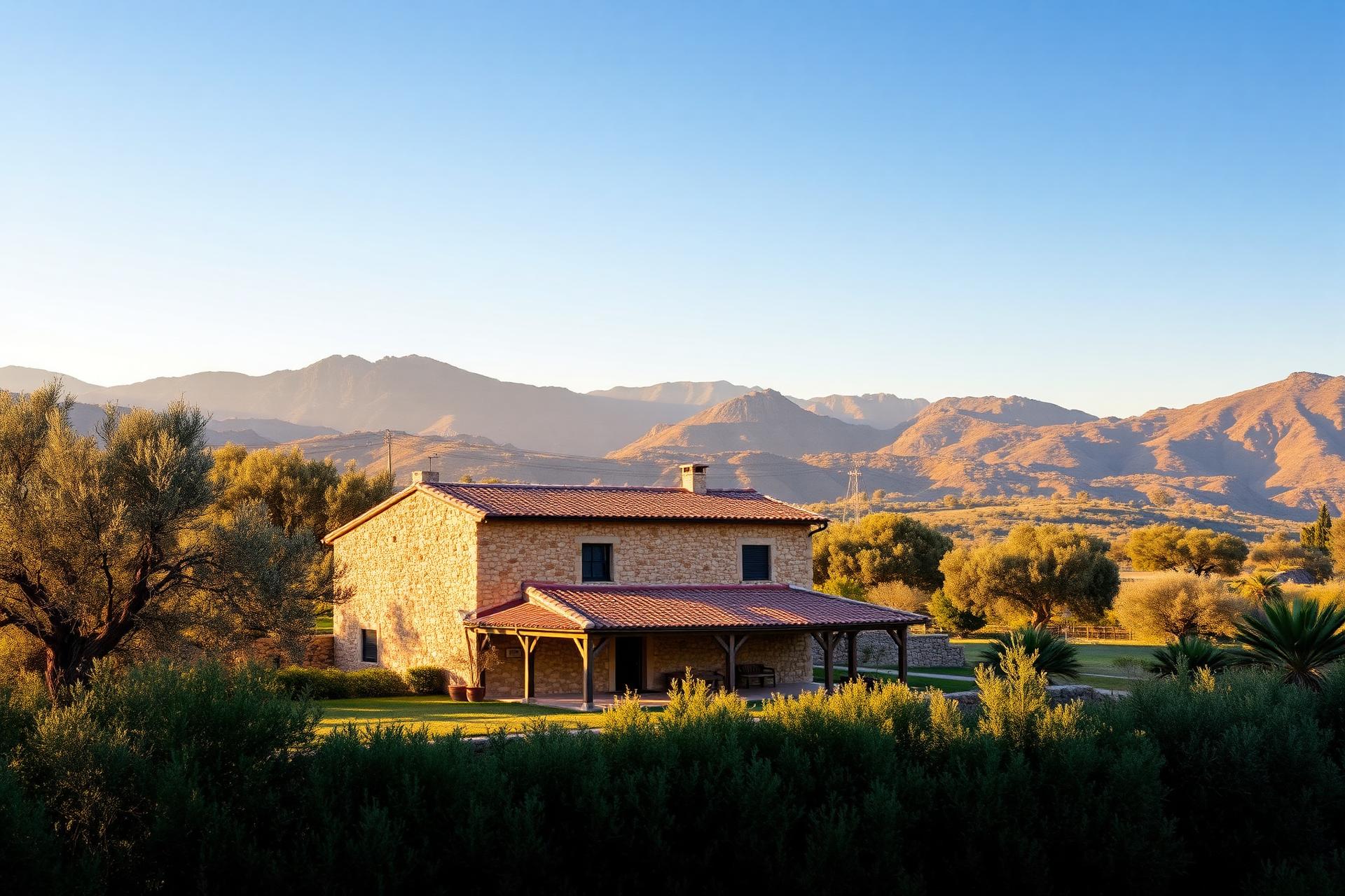 Casa rural de piedra en la provincia de Valencia al atardecer